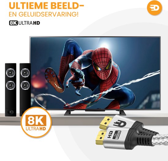 Câble HDMI 2.1 - Ultra HD High Speed - HDMI vers HDMI - Convient à Xbox Series X & PS5 - 1 mètre - Nylon - Blanc argenté
