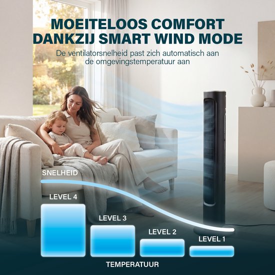 Ventilateur sur pied Princess DC 101 cm – Ultra silencieux – 12 vitesses – Oscillation – Minuterie 1 à 8 heures – Avec télécommande – Ventilateur sur pied – 50 W – Noir – 352390