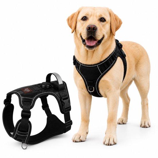Harnais pour chien By Cee Cee - Harnais anti-traction - Harnais en Y pour chien – Harnais réfléchissant – Noir – Taille XL