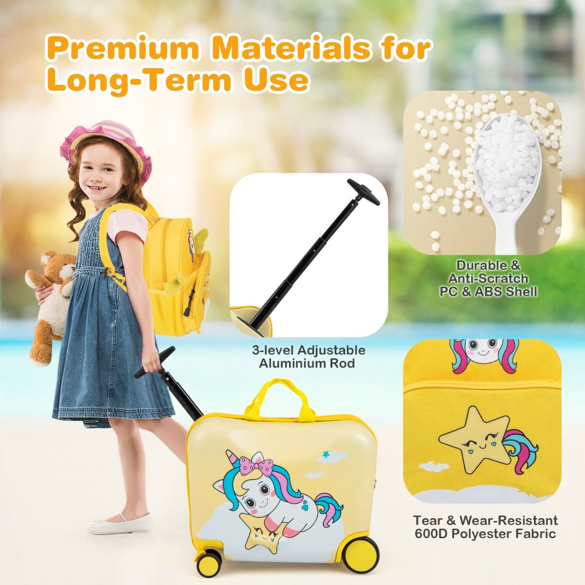 Ensemble valise et sac à dos pour enfants Coast - Valise à roulettes - Sac à dos avec un adorable motif d'abeilles - Jaune