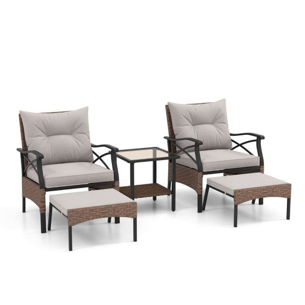 Coast Garden Set 5-Piece - Ensemble de balcon en polyrotannes avec chaises, hockers et table - Brown