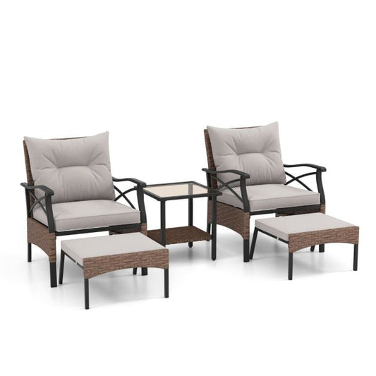 Coast Garden Set 5-Piece - Ensemble de balcon en polyrotannes avec chaises, hockers et table - Brown