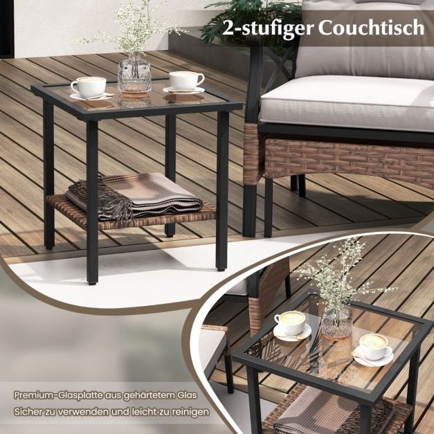 Coast Garden Set 5-Piece - Ensemble de balcon en polyrotannes avec chaises, hockers et table - Brown