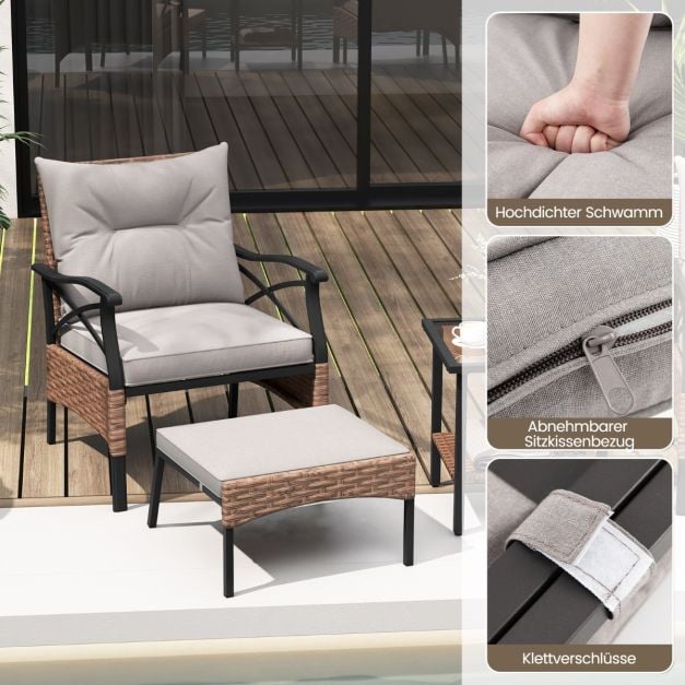 Coast Garden Set 5-Piece - Ensemble de balcon en polyrotannes avec chaises, hockers et table - Brown