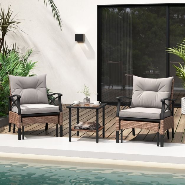 Coast Garden Set 5-Piece - Ensemble de balcon en polyrotannes avec chaises, hockers et table - Brown