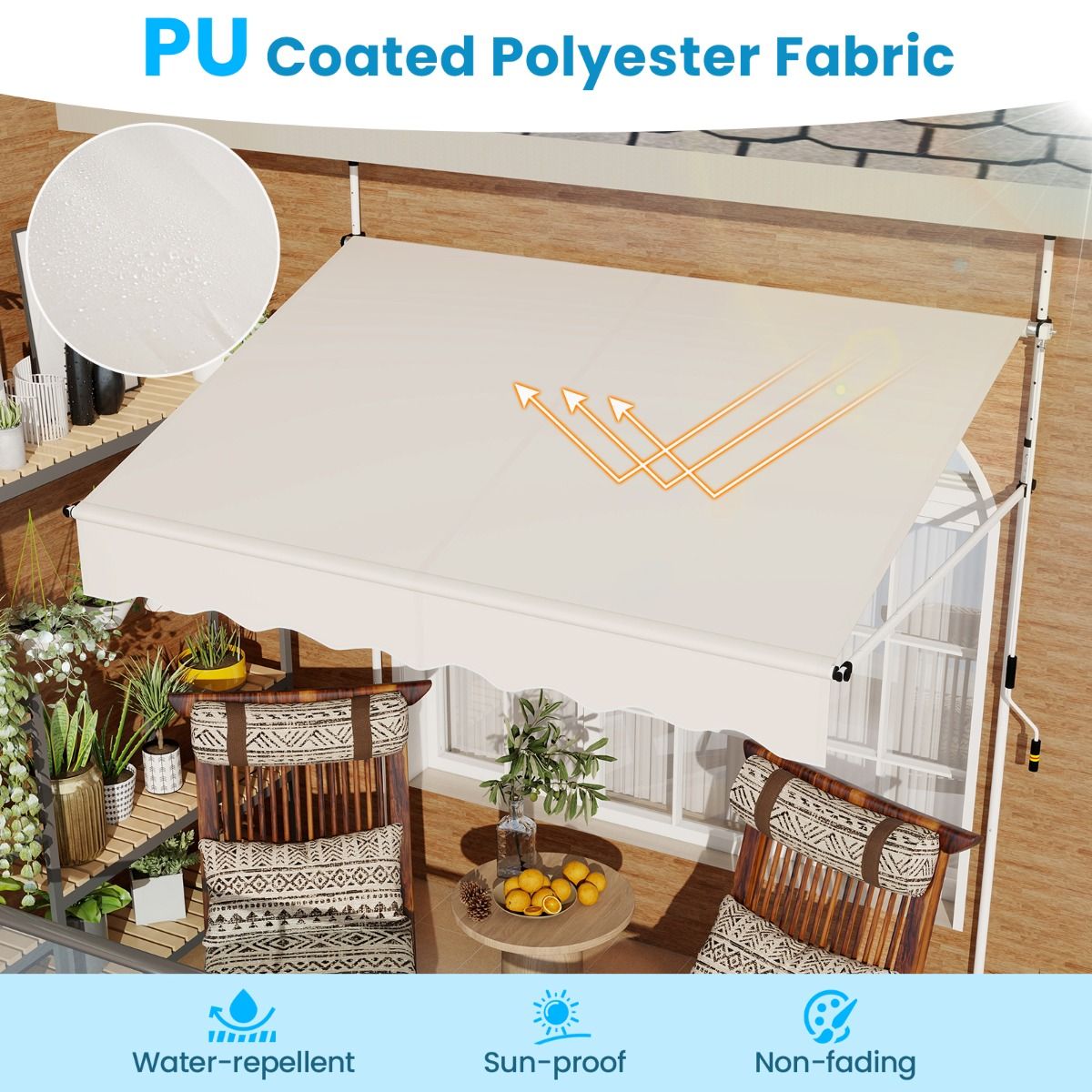 Parasol côtier 200 cm blanc - Parasol de balcon sans perçage, réglable en hauteur et résistant aux UV avec commande manuelle