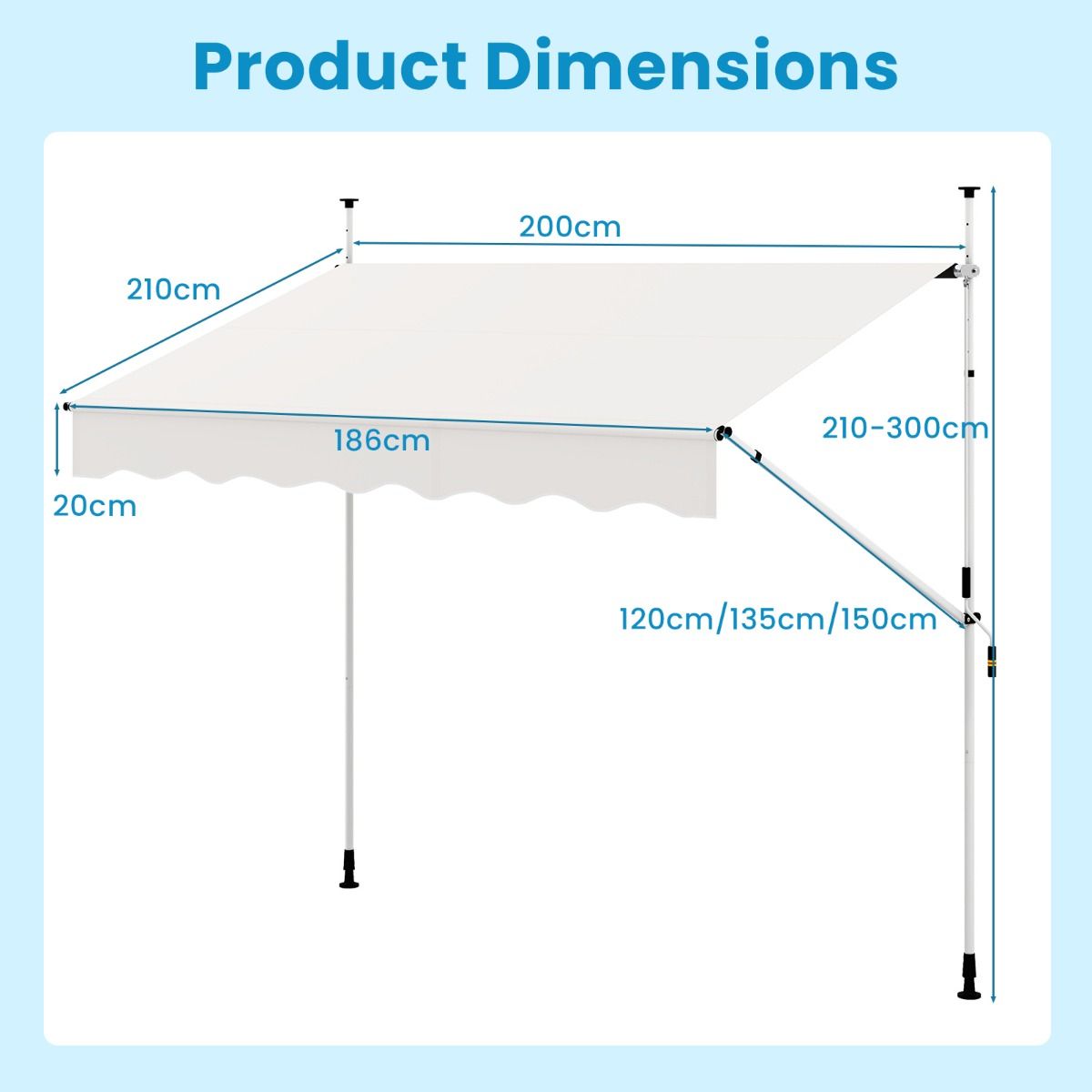 Parasol côtier 200 cm blanc - Parasol de balcon sans perçage, réglable en hauteur et résistant aux UV avec commande manuelle