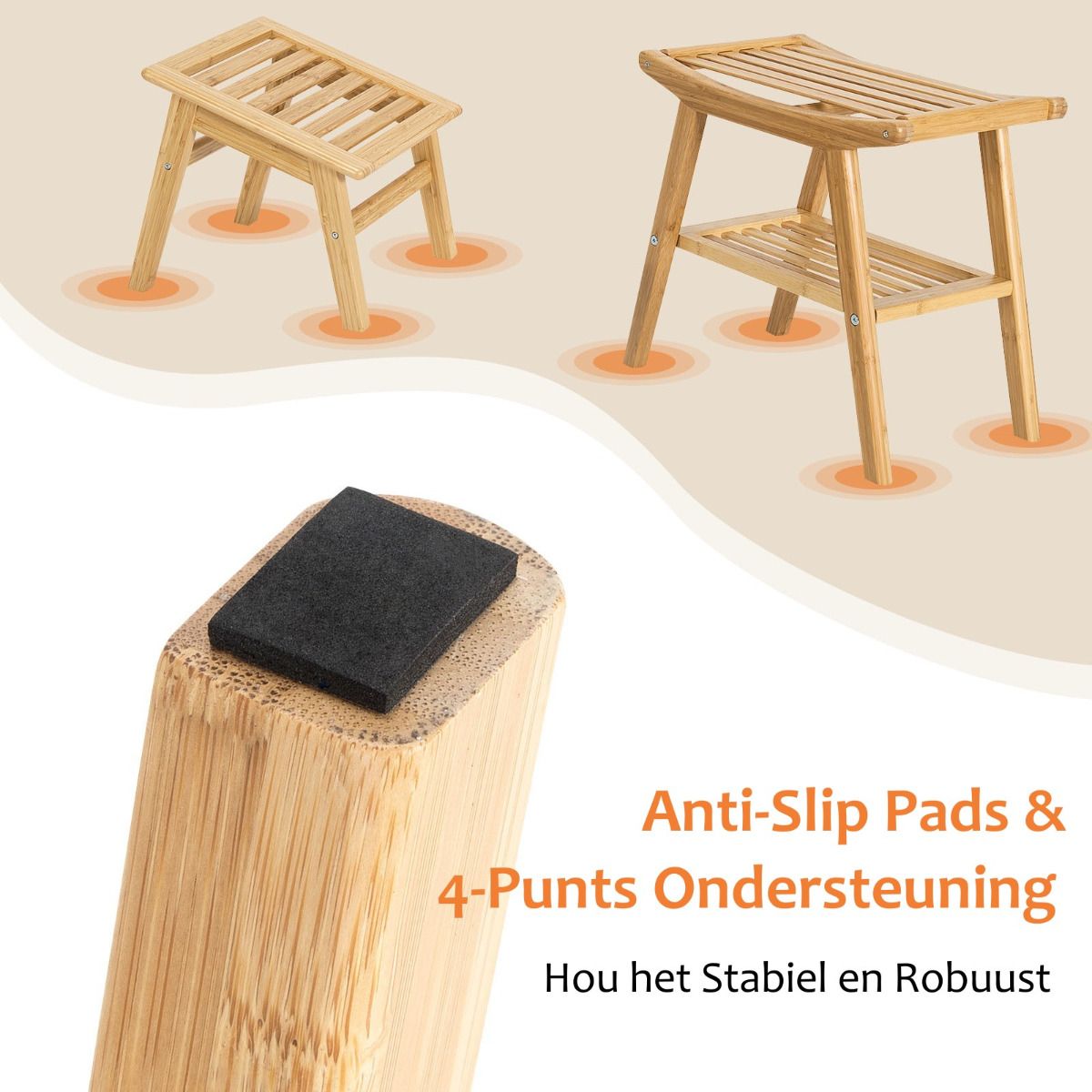 Tabouret de douche Coast - Bambou - Max. 150 kg - 2 pièces