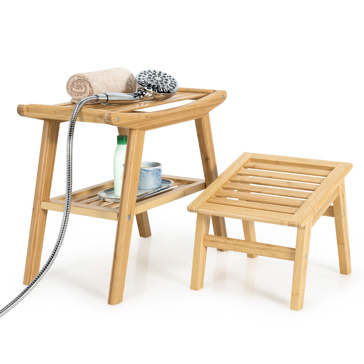 Tabouret de douche Coast - Bambou - Max. 150 kg - 2 pièces