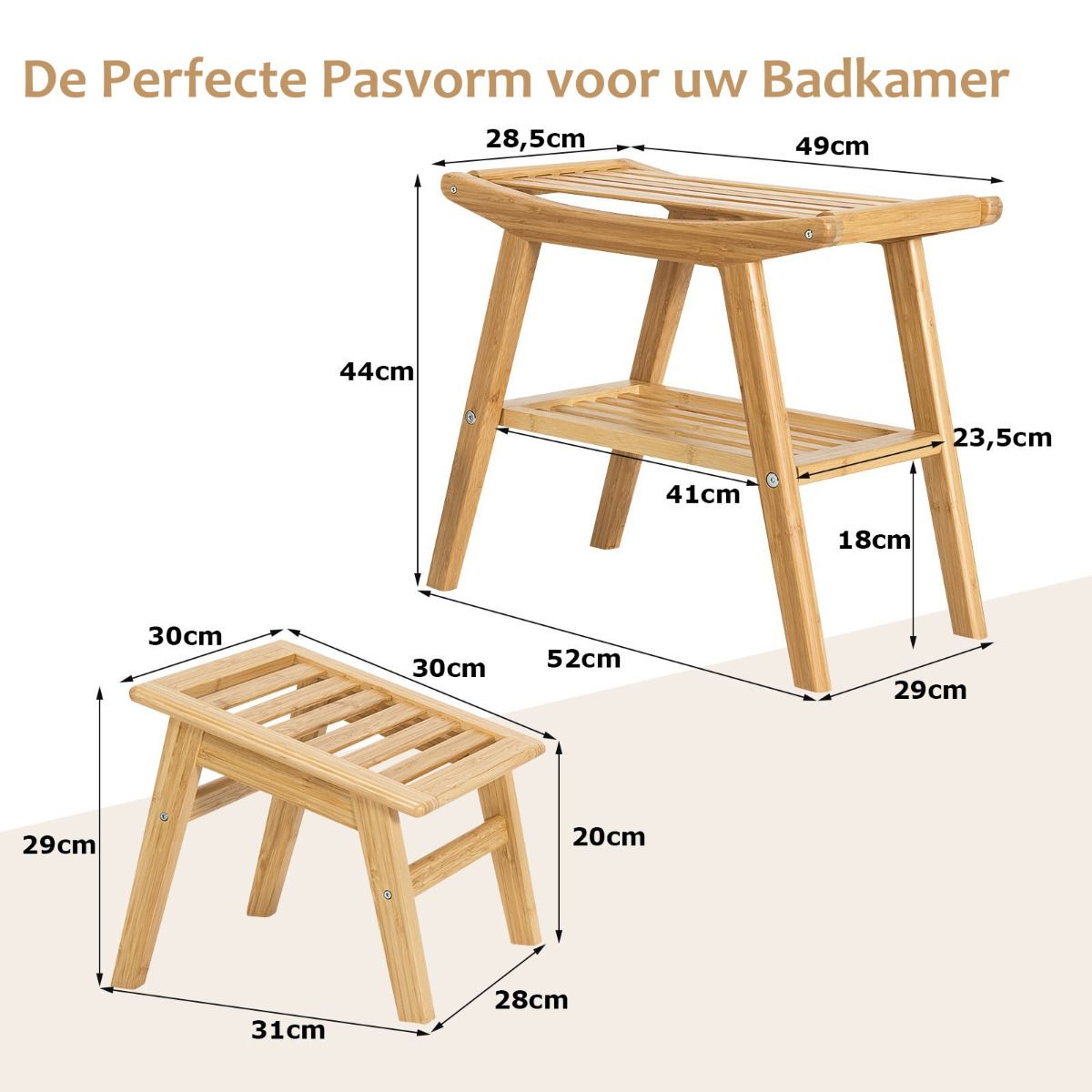 Tabouret de douche Coast - Bambou - Max. 150 kg - 2 pièces