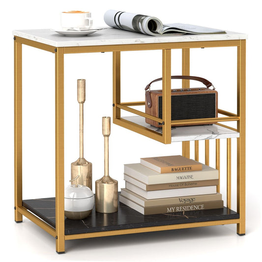Table d'appoint Coast - aspect marbre - Max. 50 kg - 60 x 40 x 61 cm - Blanc / Or
