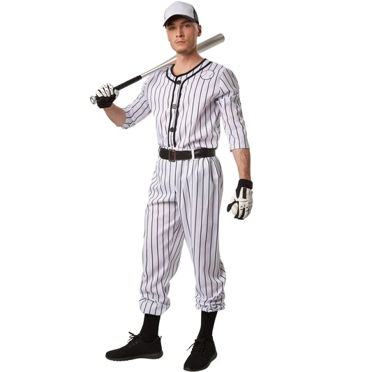 costume de baseball pour homme - taille m - noir/blanc - comprend le pantalon, le haut, la ceinture et les chaussettes