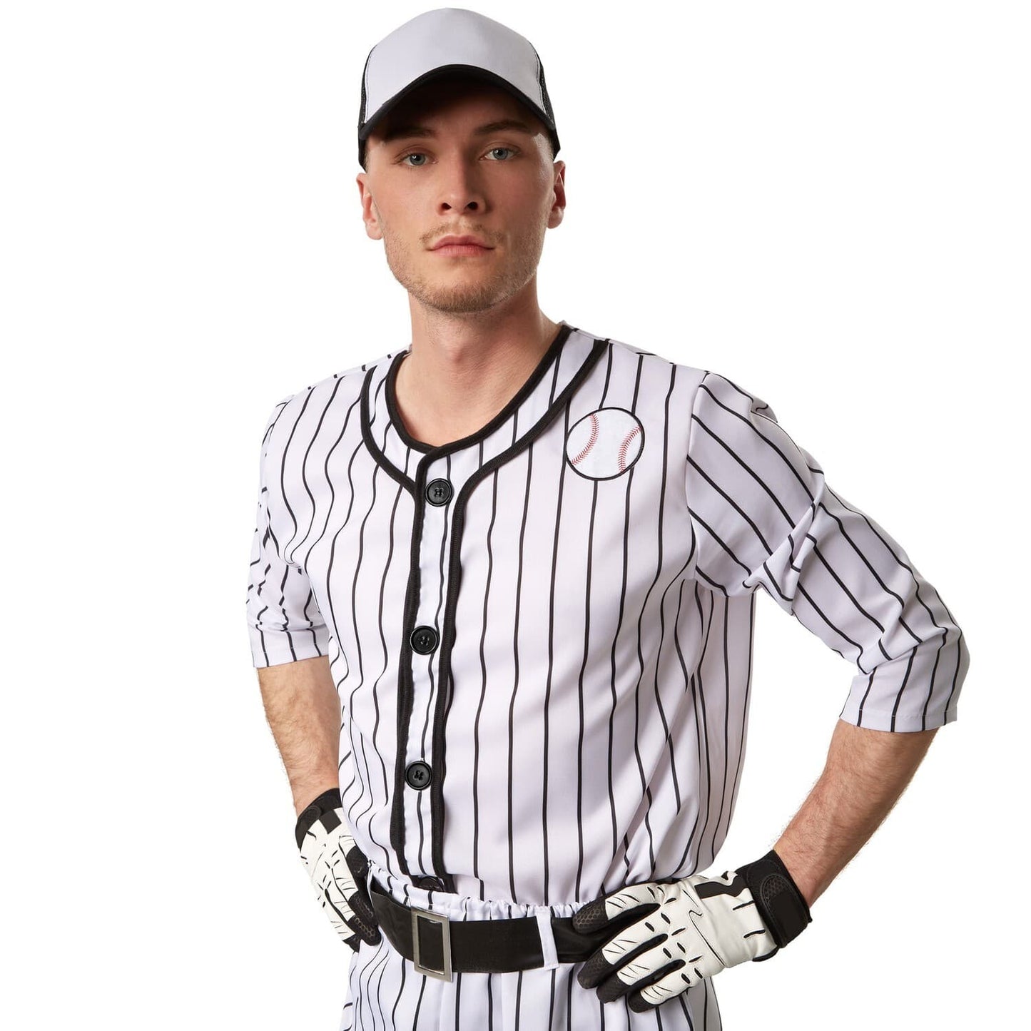 costume de baseball pour homme - taille m - noir/blanc - comprend le pantalon, le haut, la ceinture et les chaussettes