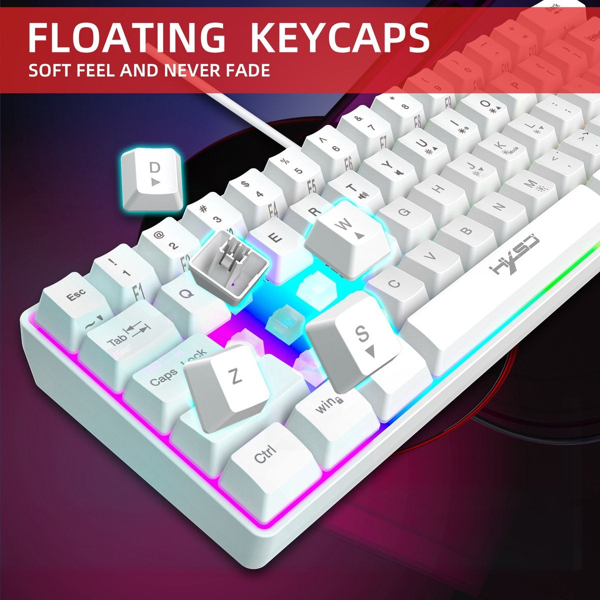 Clavier gaming - HxSJ - Clavier membrane - 61 touches - TKL - Qwerty - Blanc