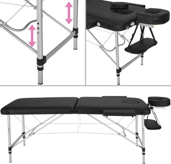 tectake® - table de massage en aluminium 2 zones, table de massage avec matelas de 4cm, table de massage pliante, table de massage en aluminium réglable en hauteur, table de massage portable avec accessoires, appui-tête en aluminium, accoudoir et sac de t