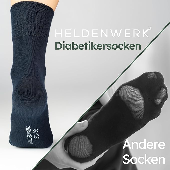 Herowerk Chaussettes de confort pour femmes et hommes 6 paires - Chaussettes de santé extra larges en 97% coton - Sans élastique à la taille - Chaussettes de confort maximal - Taille 47-50
