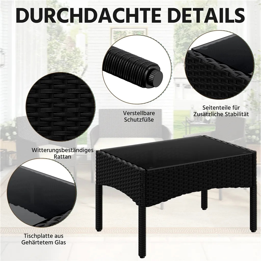 Ensemble de salon de jardin Yaheetech 4 pièces - Noir/Gris - Ensemble de mobilier de jardin en polyrotin comprenant un canapé 2 places, 2 chaises et une table basse