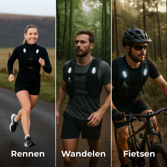 Nuvance Running Vest - 3x LED - Gilet de course à pied avec éclairage - Gilet de course à pied - Gilet de course à pied avec poche pour bouteille d'eau et téléphone - Universel