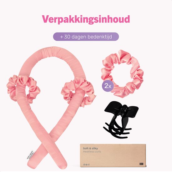 Soft & Silky Heatless curls - Satin - Incl. 2 chouchous et 1 pince à cheveux - Rouleaux à cheveux - Boucles - Boucles sans chaleur - Boucle à cheveux - Produits pour cheveux bouclés