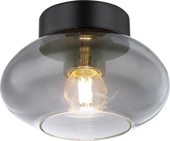 Plafonnier SHAUN ø18 cm E27 noir mat 1 lampe fumé