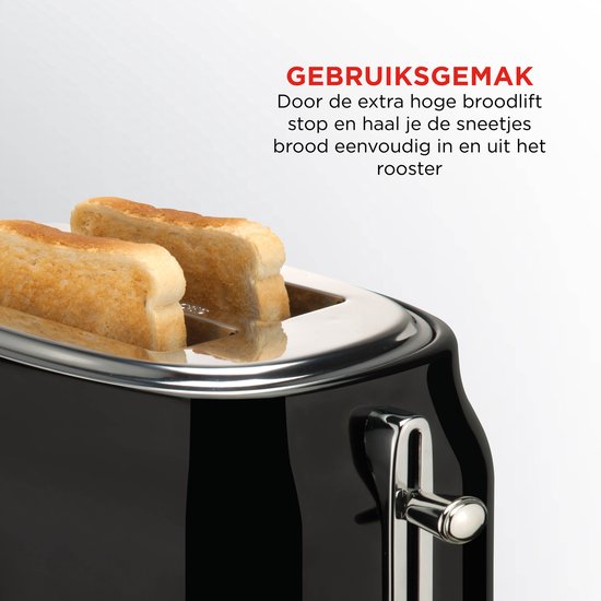Grille-pain rétro - Grille-pain noir avec thermostat rétro - 6 niveaux de cuisson et fonction décongélation - Tiroir à miettes pratique et levage du pain extra-haut