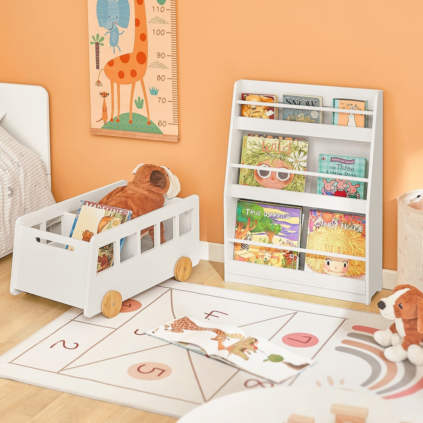 SoBuy Bibliothèque pour enfants - 4 étagères - Max. 15 kg par étagère - 58 x 18 x 81 cm - Blanc