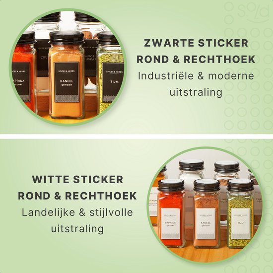 S.old - 24 pots à épices en verre carrés avec couvercle noir - Spice Spreader - Set complet avec couvercles à saupoudrer, autocollants préimprimés et entonnoir - Capacité 120 ml - 10,5 x 4,3 cm