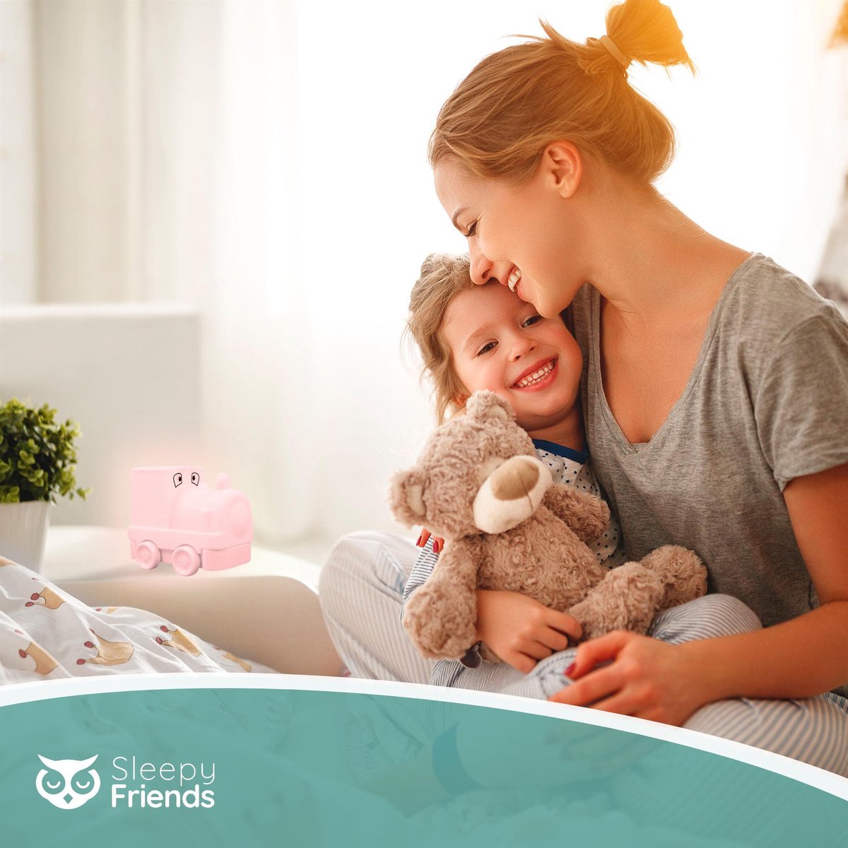 Veilleuse Sleepy Friends Train Chambre d'enfant - Veilleuse LED à intensité variable 8 couleurs - 95,2 x 97,4 x 100 mm - Gris - Télécommande incluse