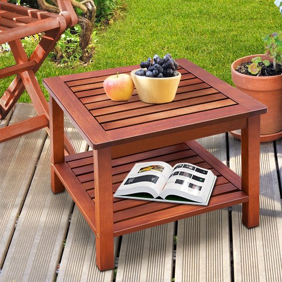 Table d'appoint Casaria Bois d'acacia - 45x45x45cm - avec 2 étagères Marron