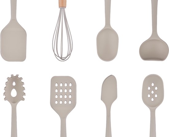 Set d'ustensiles de cuisine en bois et silicone GUNNAR - 11 pièces