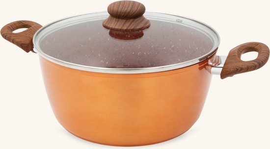 Casserole Livington Copper & Stone | Casserole de 4 litres | Set de casseroles avec couvercle de 24 cm | Revêtement antiadhésif | Revêtement intérieur en pierre pour une répartition parfaite de la chaleur | Compatible avec tous les types de cuisinières