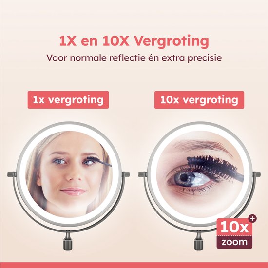 Fraay® Miroir de maquillage avec éclairage LED - grossissement 10x - Miroir grossissant avec lumière - rechargeable - Miroir de rasage - Miroir de salle de bain - noir