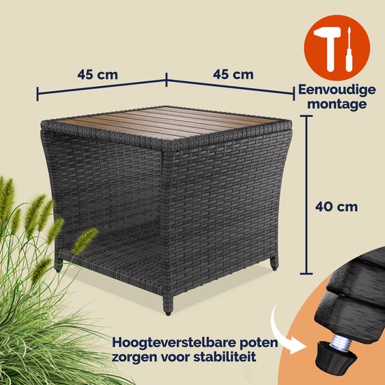Table d'appoint Casaria - Polyrattan Square 45x45x40cm - Gris