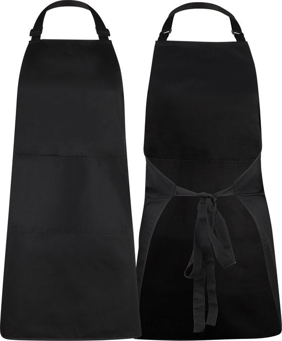 Tablier de cuisine - Résistant à l'eau et à la saleté - Tablier de cuisine professionnel - Tablier pour femmes et hommes - Tablier de traiteur - Unisexe - Boucle réglable - Compartiments extra-larges - Noir