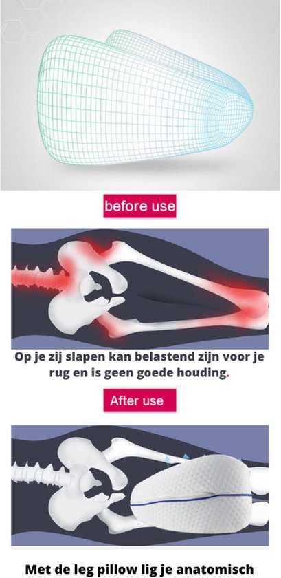 Oreiller pour les jambes Dreamolino | Oreiller ergonomique pour les genoux et les jambes | Mousse à mémoire de forme de haute qualité | Offre un confort de couchage optimal pour les personnes dormant sur le côté | Pour plus de confort | Oreiller orthopédi