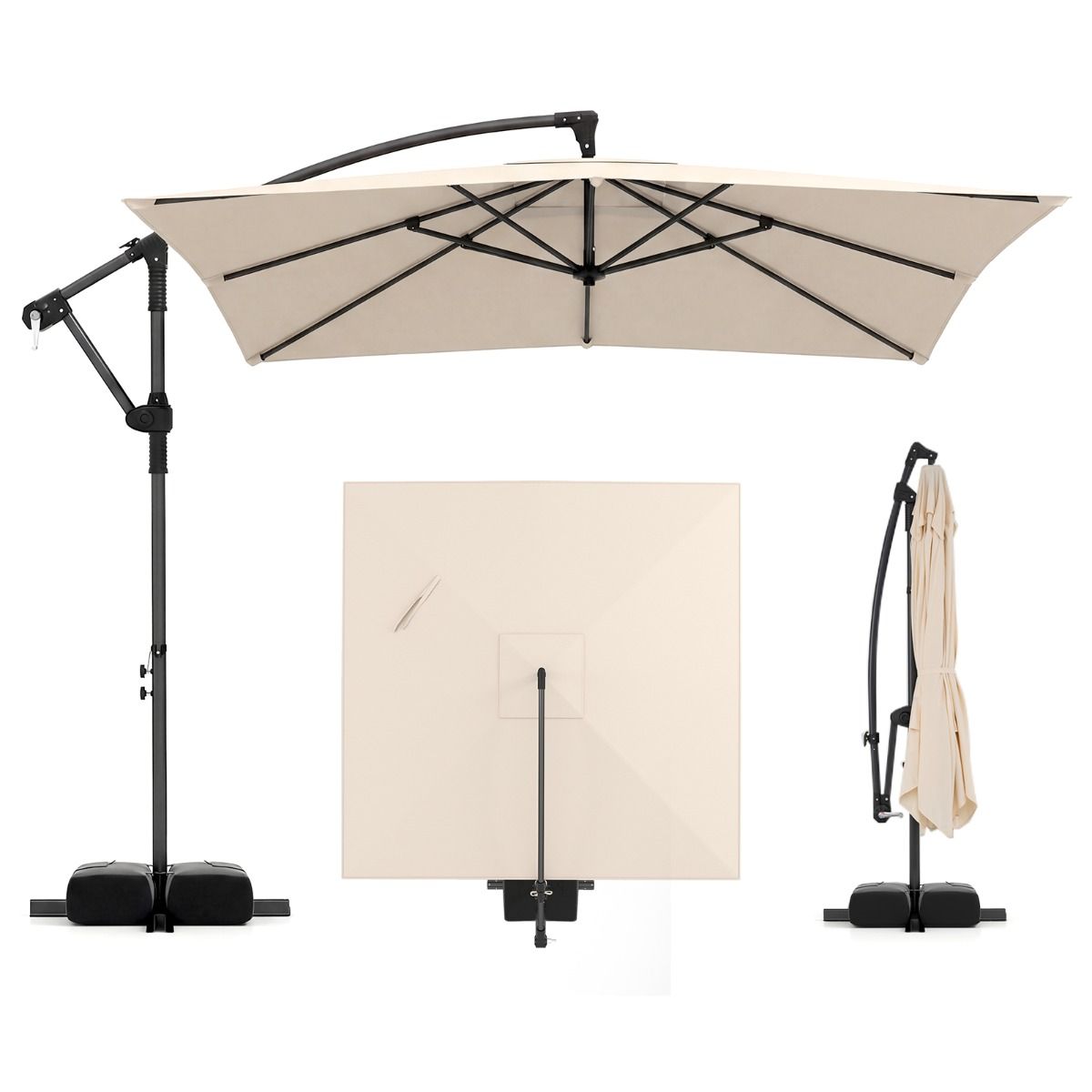 Parasol suspendu carré Coast - pivotant à 360° - mécanisme à balancier - beige 250 x 250 cm