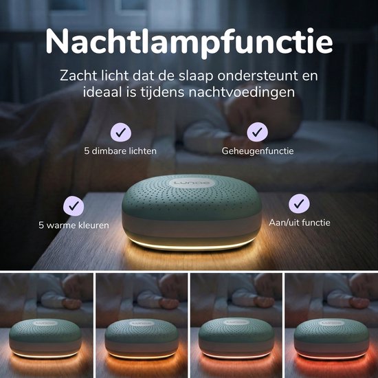 Lunae White Noise Machine 2026 - Appareil à bruit blanc avec veilleuse - Convient aux bébés, aux enfants et aux adultes - Aide au sommeil pour bébés - Entraîneur de sommeil pour enfants - Vert menthe