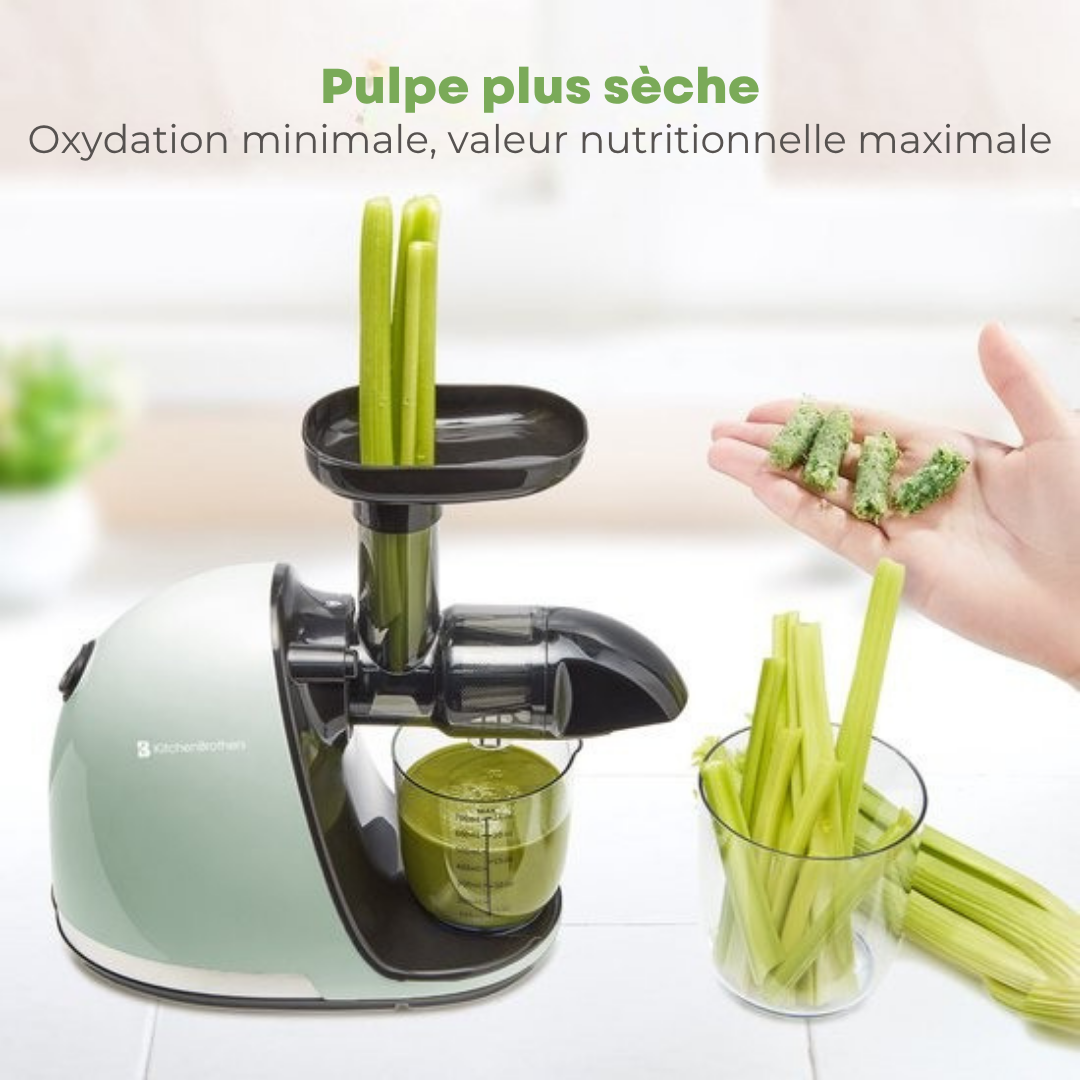 KitchenBrothers Slowjuicer - Presse-légumes et fruits - Extracteur de jus - 700ml - Vert pastel