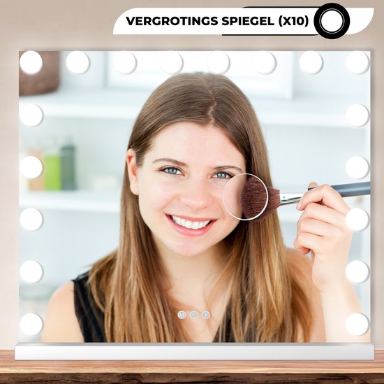 Bayt Hollywood Mirror with Lighting - Make-up Mirror with Lighting - Mirror with Lighting - Hollywood Mirror 80x60 - Dimmable - 10x Magnification - 80x60cm - White