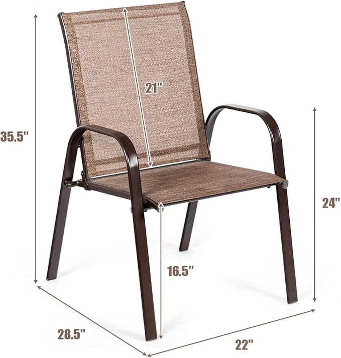 2 Pieces Patio Chairs, Outdoor Camping Chairs with Breathable Fabric, Set of 2 Garden Chairs with Armrest High Back for Garden Patio Swimming Pool Beach Garden Space Saving (Chaises de jardin avec accoudoir et dossier haut pour le jardin, le patio, la pis