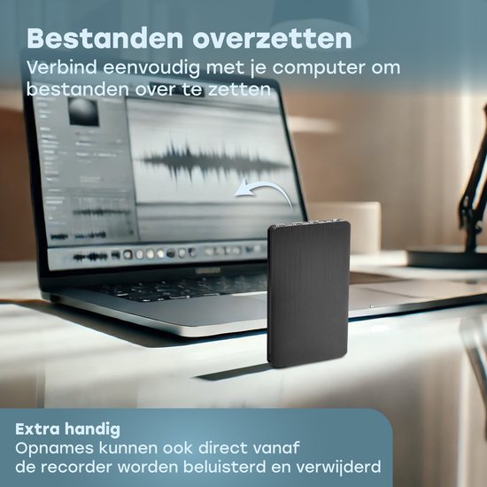 Audyn Voice Recorder - 200 heures d'enregistrement audio - écoute à distance - dictaphone - enregistrements HD à 360° - 16 Go - noir