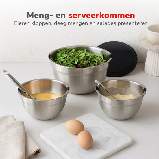 Ensemble de 3 bols en inox Alpina avec couvercle - Bol à salade - Bol à pâte avec couvercle - Bols pour mélanger et conserver - Bol à snacks