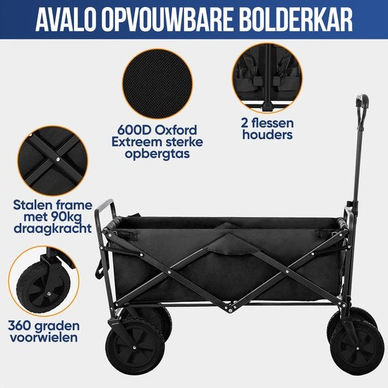 Wagon pliable - Avalo - 72x47x47 cm - 65L - Roues 360º - noir