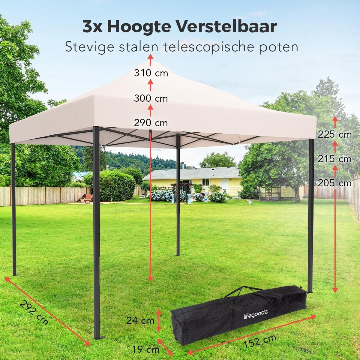 Tonnelle de jardin - LifeGoods - Tente de jardin Pavillon 3x3 m pliable Beige