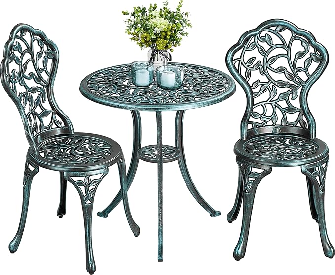 Ensemble de bistrot Yaheetech 3 pièces – Vert – Ensemble de jardin en métal comprenant 2 chaises et une table
