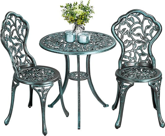 Ensemble de bistrot Yaheetech 3 pièces – Vert – Ensemble de jardin en métal comprenant 2 chaises et une table