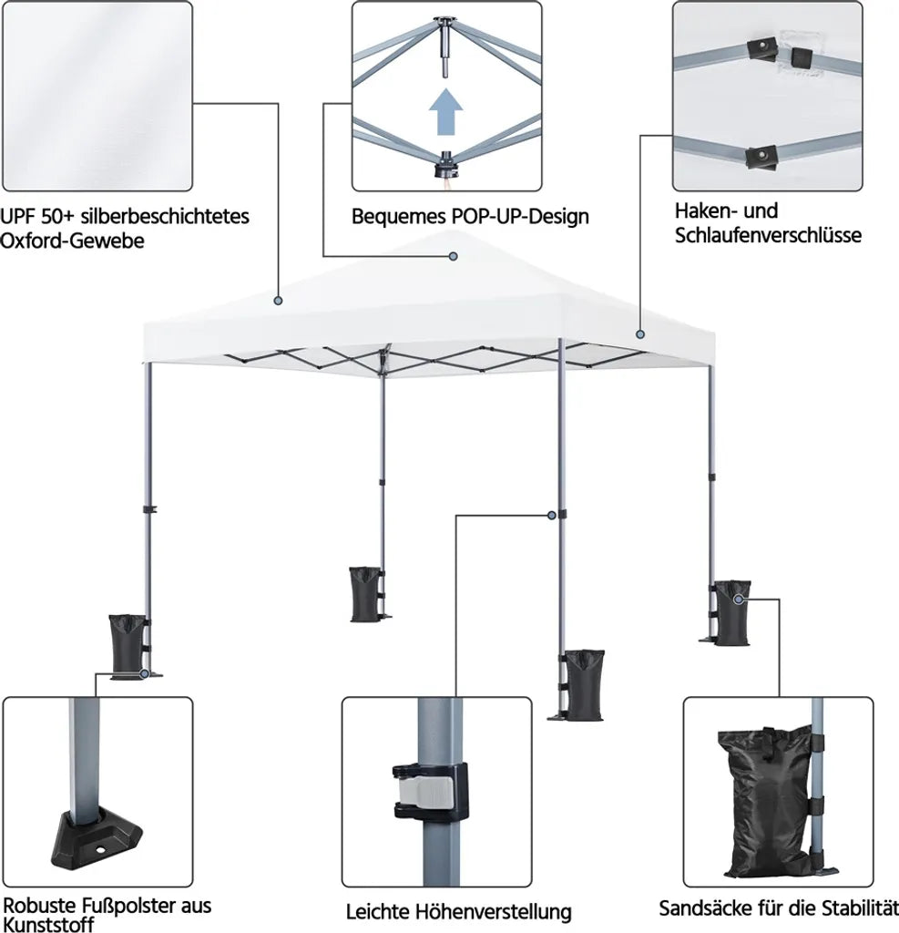 Tente de fête pliable Yaheetech 3 x 3 m - Blanche - Pavillon pop-up avec protection UV50+