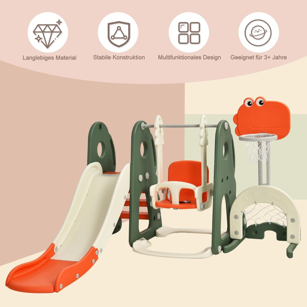 Coast Swingframe Toboggan et balançoire pour enfants 172 x 182 x 108-120 cm orange