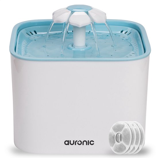 Abreuvoir Auronic - Fontaine à eau pour chien et chat - 2L - Abreuvoir pour animaux - 4 filtres inclus - Blanc