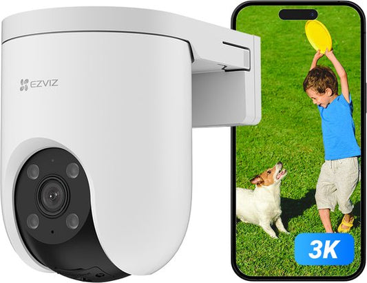 EZVIZ H8c Pro 3K – Caméra de sécurité extérieure Wi-Fi – Vision PTZ à 360° – Détection des personnes et des véhicules par IA – Vision nocturne en couleur et sirène – Audio bidirectionnel